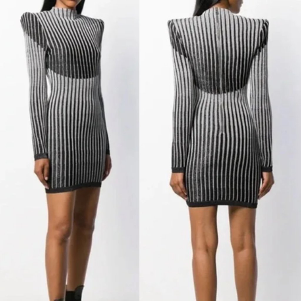 Balmain Striped Lurex Knit Mini Dress In Silver 34 2